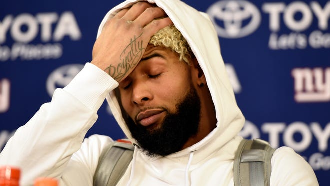 Giants wide receiver Odell Beckham Jr. during a press conference after the game. The Green Bay Packers defeated the New York Giants 38-13 in the NFC Wild Card playoff game at Lambeau Field in Green Bay.