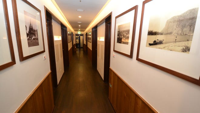A hallway to Avalon Myanmar cabins.