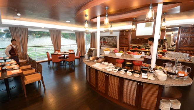 The Avalon Myanmar has a single dining room that can accommodate all of the ship's passengers in one seating.
