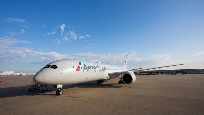 American Airlines' new Boeing 787-9 Dreamliner rests at Dallas/Fort Worth on Oct. 14, 2016, before its next flight.