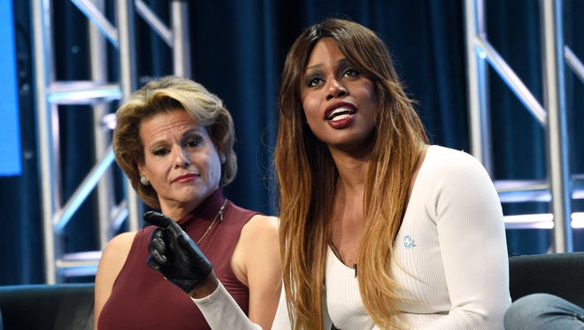 Alexandra Billings, left, and Laverne Cox are members of the panel on  Transgender Trends on TV Today at the Television Critics Association Summer Press Tour in Beverly Hills on Friday.