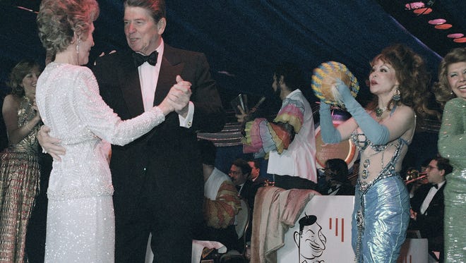 The Reagans dance at the inaugural ball on Jan. 21, 1985, in the Washington Hilton.