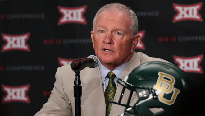 Baylor Bears head coach Jim Grobe speaks to the media during the Big 12 Media Days at Omni Dallas Hotel.