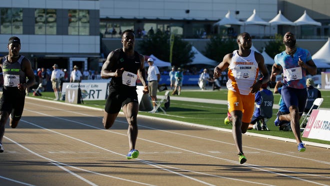 Christian Coleman was the top qualifier in the Round 1 of the 100. Tyson Gay failed to advance.