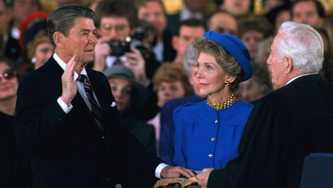 Reagan's second inaugural ceremony on Jan. 21, 1985, was forced indoors by cold temperatures.