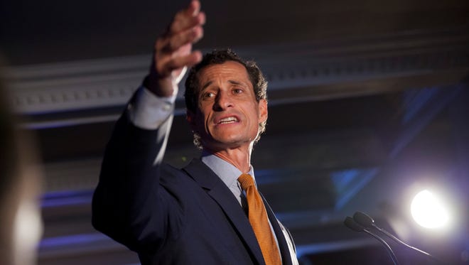 Weiner makes his concession speech for the mayoral primary at Connolly's Pub in midtown New York on Sept. 10, 2013.