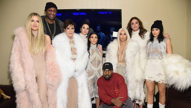 Gang ' s all here. Khloe Kardashian, Lamar Odom, Kris Jenner, Kendall Jenner, Kourtney Kardashian, Kanye West, Kim Kardashian, Caitlin Jenner and Kylie Jenner attend Kanye West Yeezy Season 3 on February 11, 2016.