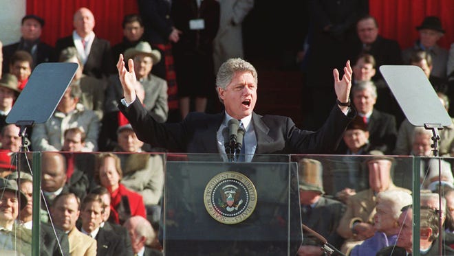 President Bill Clinton delivers his inaugural address after taking the oath of office on Jan. 20, 1993.
