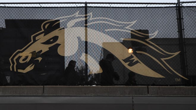 A general view of a Western Michigan Broncos logo prior to a game against the Toledo Rockets at Waldo Stadium.