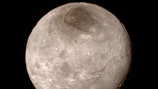 Remarkable new details of Pluto’s largest moon Charon are revealed in this image from New Horizons’ Long Range Reconnaissance Imager (LORRI).