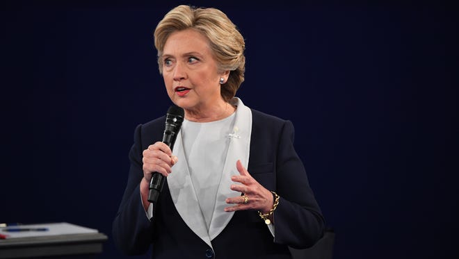 Democratic presidential candidate Hillary Clinton speaks during the second presidential debate at Washington University in St. Louis.