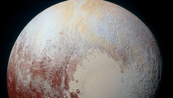 A high-resolution color-enhanced image of Pluto.