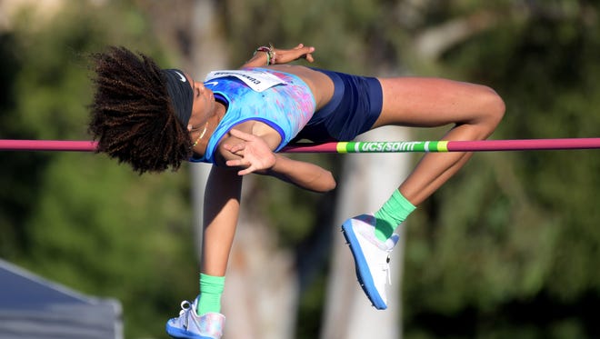 Vashti Cunningham wins the women's high jump at 6-6 1/4 (1.99m).