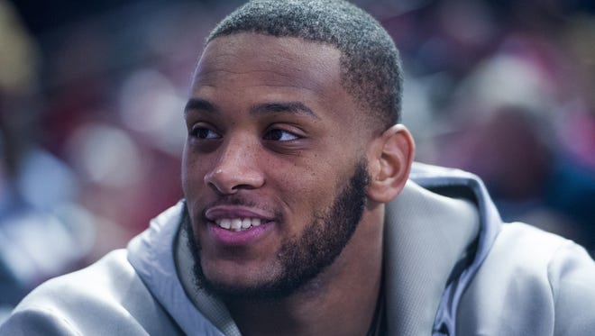 Alabama tight end O.J. Howard (88) talks with the media during the Alabama Media Day at Amalie Arena in Tampa, Fla. on Saturday January 7, 2017. The College Football Playoff National Championship Game is on Monday.