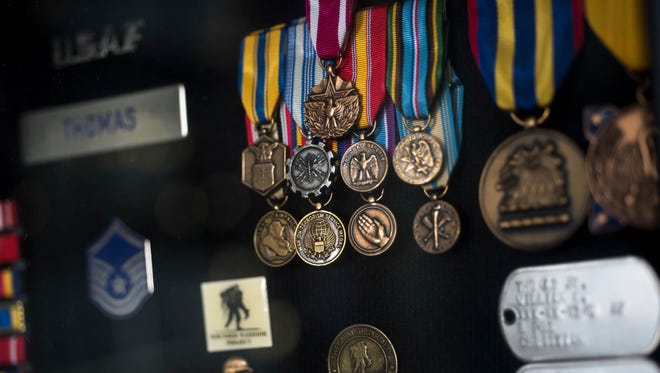 Some of William Thomas's medals and ribbons awarded for his service in the Air Force.