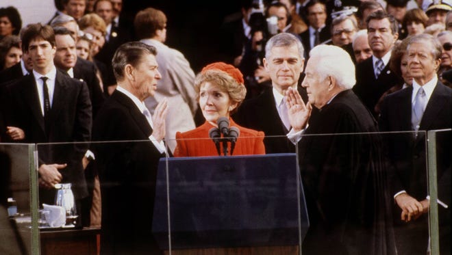 President Ronald Reagan is sworn in on Jan. 20, 1981, by U.S. Supreme Court Chief Justice Warren Burger.