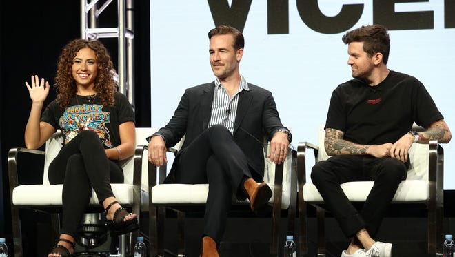Actor Dora Madison, executive producer/actor James Van Der Beek and DJ Dillon Francis discuss 'What Would Diplo Do?' during the Viceland portion of the 2017 Summer Television Critics Association Press Tour.
