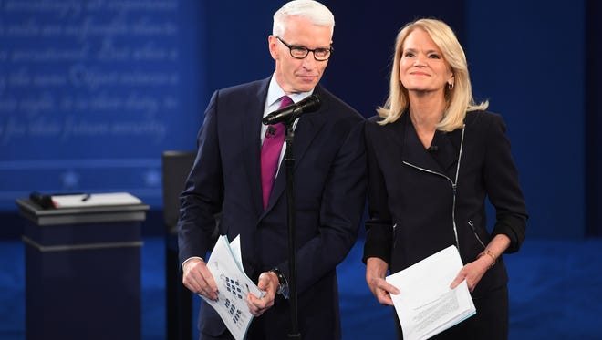 Co-moderators Anderson Cooper of CNN and Martha Raddatz of ABC at the second presidential debate at Washington University in St Louis.