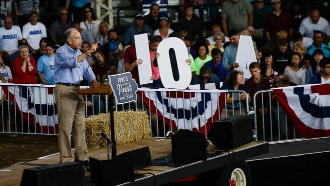 Republican Charles Grassley speaks during Sen. Joni Ernst's Roast and Ride at the Iowa State Fairgrounds on Saturday, August 27, 2016 in Des Moines.