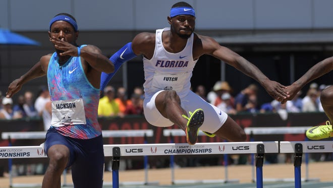Eric Futch of Florida advances to the final in the 400 hurdles. Veteran Bershawn Jackson, left, was eliminated.