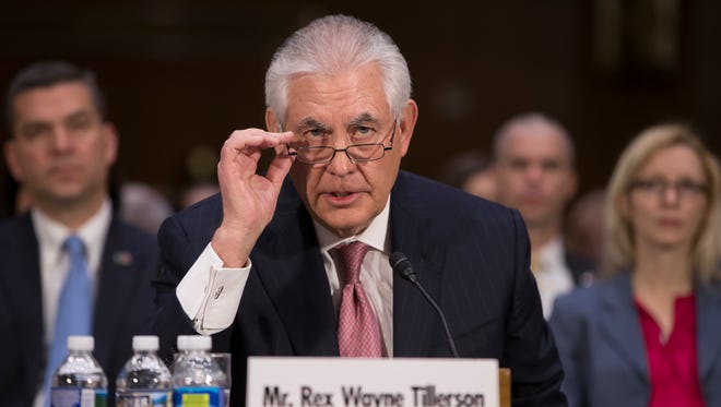 Tillerson testifies on Capitol Hill on Jan. 11, 2017, at his confirmation hearing before the Senate Foreign Relations Committee.