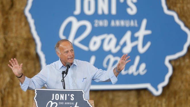 Congressman Steve King speaks Saturday, Aug. 27, 2016, during the second annual Roast and Ride at the Iowa State Fairgrounds in Des Moines.