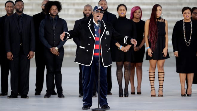 Singer Sam Moore performs during the pre-Inaugural 'Make America Great Again! Welcome Celebration' at the Lincoln Memorial.