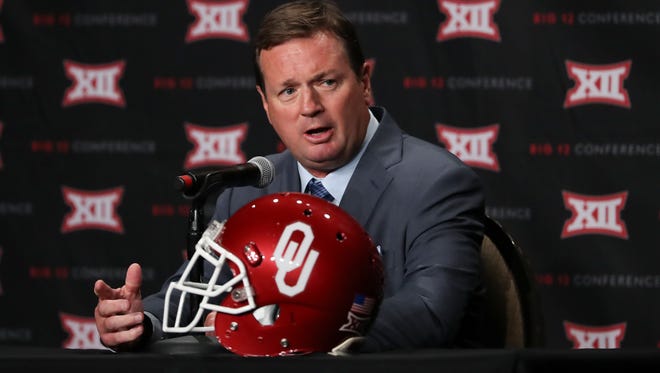 Oklahoma Sooners head coach Bob Stoops speaks to the media during the Big 12 Media Days at Omni Dallas Hotel.