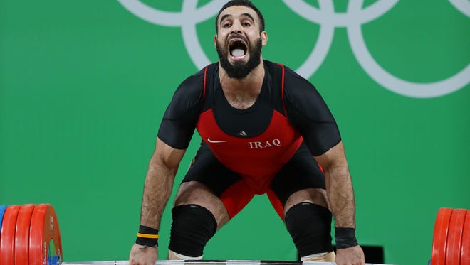 Salwan Jasim Abbood Abbood (IRQ) competes during the men's 105kg in the Rio 2016 Summer Olympic Games at Riocentro - Pavilion 2.