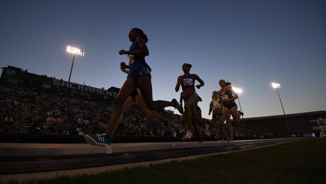 Shadows fall on Ajee Wilson during the 800 semifinals on Friday at the U.S. track and field championships in Sacramento.
