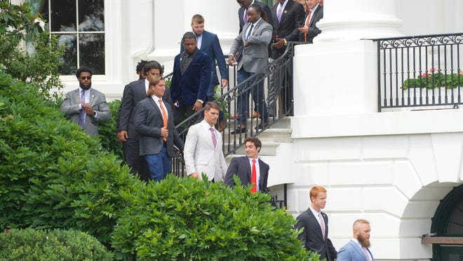 Members of the Clemson  football team arrive during a ceremony on the South Lawn of the White House honoring Clemson's  national championship football team.