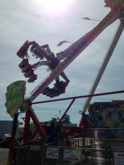 The Fire Ball ride at the Ohio State Fair, shown Wednesday morning. One man died later Wednesday and seven people were injured after an accident with this ride.