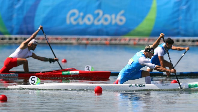 Martin Fuksa of the Czech Republic competes during the men's canoe single 1000 sprint semifinal competition in the Rio 2016 Summer Olympic Games at Lagoa Stadium.