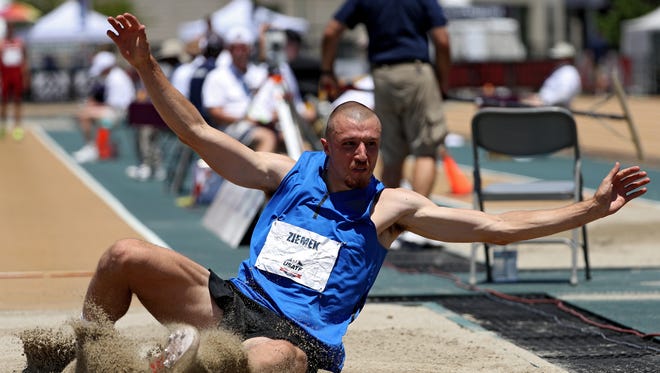 Zach Ziemek moved to second place overall in the decathlon after a long jump of 7.69 meters.