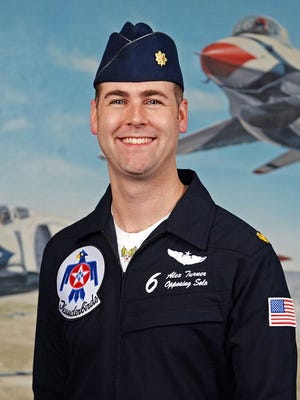 This undated photo provided by the U.S. Air Force shows Maj. Alex Turner, of Chelmsford, Mass. The Air Force has identified Turner as the pilot of a jet that crashed following a Thunderbirds flyover in Colorado.