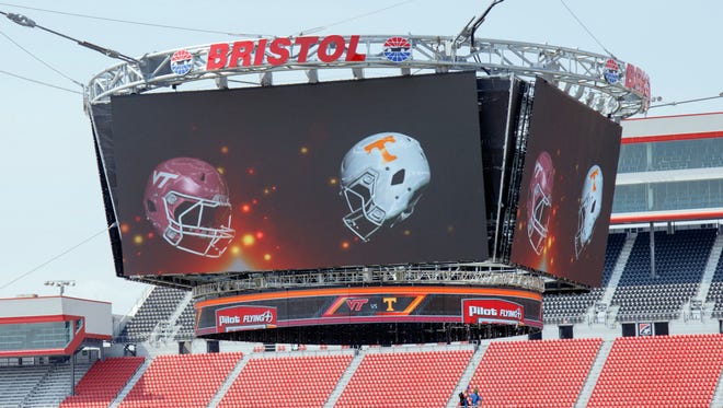 A general view of the video board at Bristol Motor Speedway.