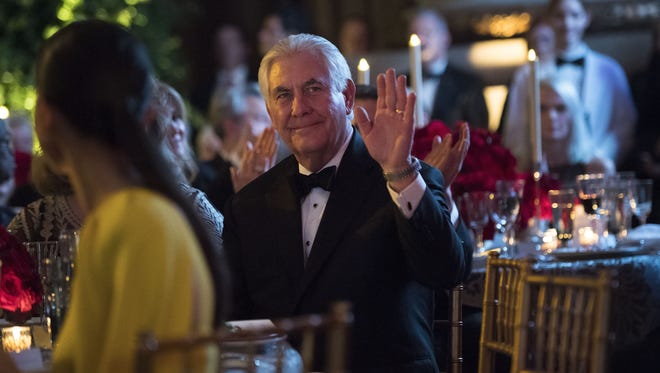 Tillerson attends the Chairman's Global Dinner at the Andrew W. Mellon Auditorium on Jan. 17, 2017, in Washington.