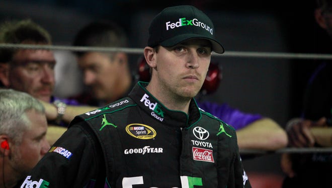 Denny Hamlin (11) during qualifying for the Bank of America 500 at Charlotte Motor Speedway on Oct. 9, 2014.