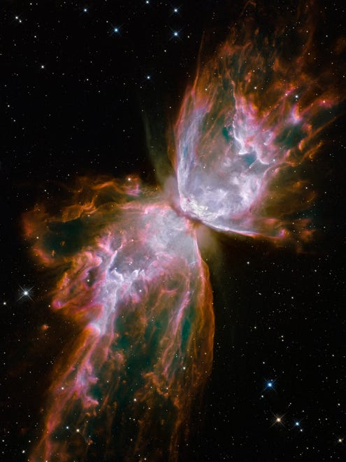 What resemble dainty butterfly wings are actually roiling cauldrons of gas heated to more than 36,000 degrees Fahrenheit. The Wide Field Camera 3, a new camera aboard NASA's Hubble Space Telescope, snapped this image of the planetary nebula, catalogued as NGC 6302, but more popularly called the Bug Nebula or the Butterfly Nebula. WFC3 was installed by NASA astronauts in May 2009, during a servicing mission.