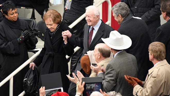 Former President Jimmy Carter and Rosalynn arrive for the 2017 Presidential Inauguration.