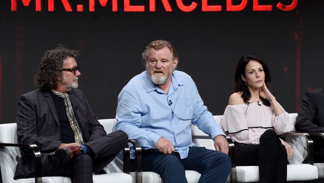 Director Jack Bender, from left, Brendan Gleeson and Mary-Louise Parker talk about their show 'Mr. Mercedes,' an adaptation of Stephen King's novel, due Aug. 9 on the AT&T Audience Network, available to DirecTV subscribers