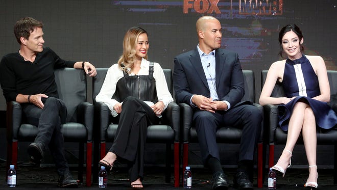Stephen Moyer,  from left, Jamie Chung, Coby Bell and Emma Dumont introduce their show, Fox's  'The Gifted,'  on Tuesday.