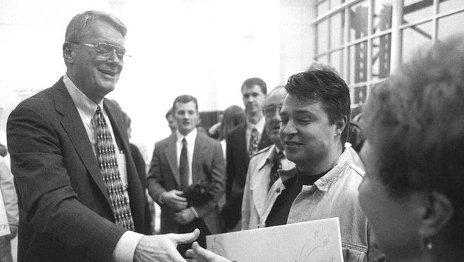 Jim Bunning greeted supporters in March 1997 before making his official announcement that he would seek the office of retiring Sen. Wendell Ford.