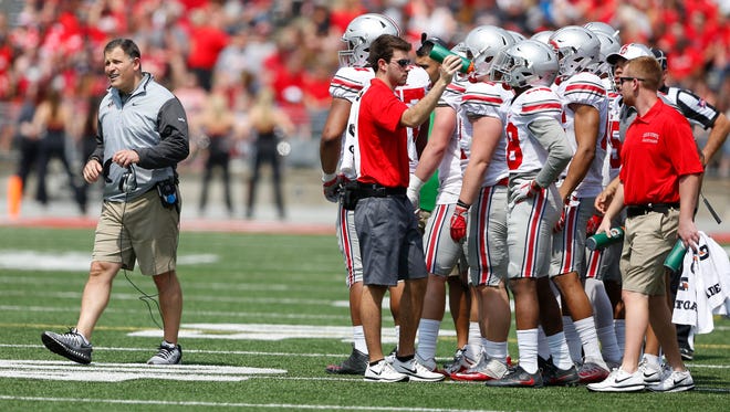 Ohio State Buckeyes defensive coordinator Greg Schiano during the second half of the annual spring game.