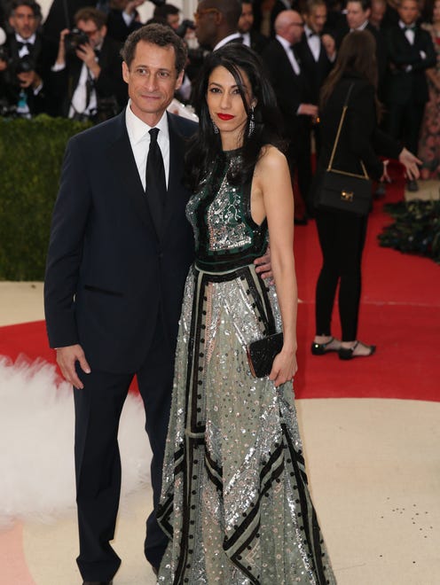 Weiner and Abedin arrive on the red carpet for the 2016 Costume Institute Benefit at the Metropolitan Museum of Art celebrating the opening of the exhibit "Manus x Machina: Fashion in an Age of Technology" in New York on May 2, 2016.