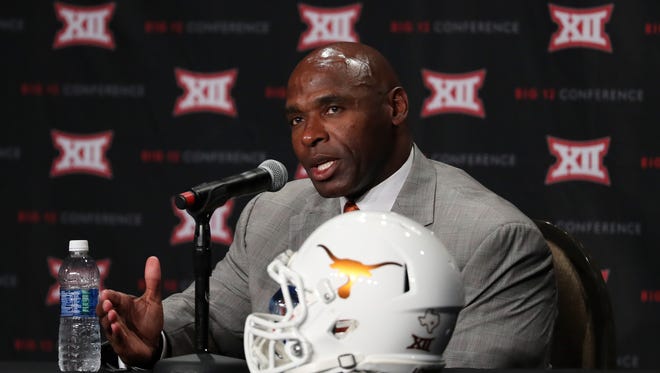 Texas Longhorns head coach Charlie Strong speaks to the media during the Big 12 Media Days at Omni Dallas Hotel.