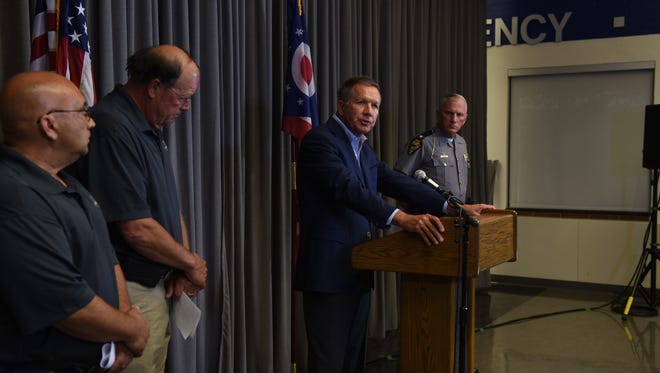 Ohio Gov. John Kasich speaks at a press conference, releasing details about the fatal Ohio State Fair accident.