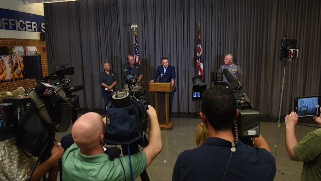 Ohio Gov. John Kasich speaks at a press conference, releasing details about the fatal Ohio State Fair accident.