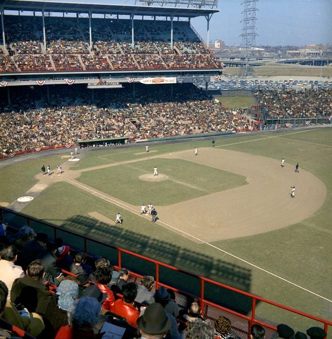 Here’s the view from the upperdeck along the first base line during the Brewers' first opening day on April 7, 1970. The game was also the season opener for the Brewers. A crowd of 37,237 saw the Brewers fall to the California Angels 12-0.