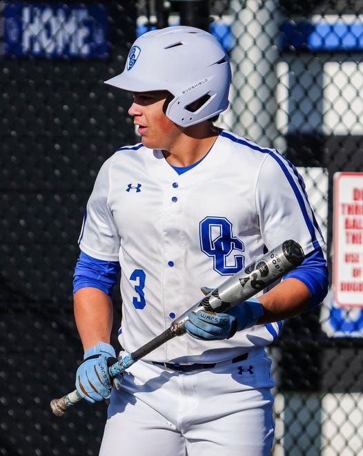 Oak Creek's C.J. Trask (3) steps up to the plate during the game at home against Racine Horlick, Friday, April 19, 2024.